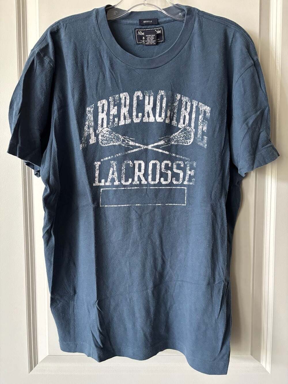 Abercrombie & Fitch VTG Lacrosse Graphic T-Shirt Size XL Blue Muscle Fit
